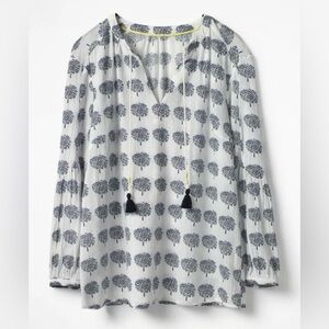 Boden gauzy tree print tie neck pullover boho blouse size 6